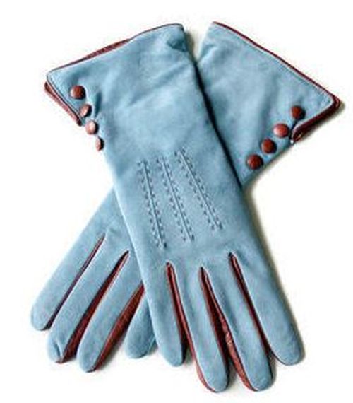 FOTO 13: Guantes bicolor en celeste y camel. 